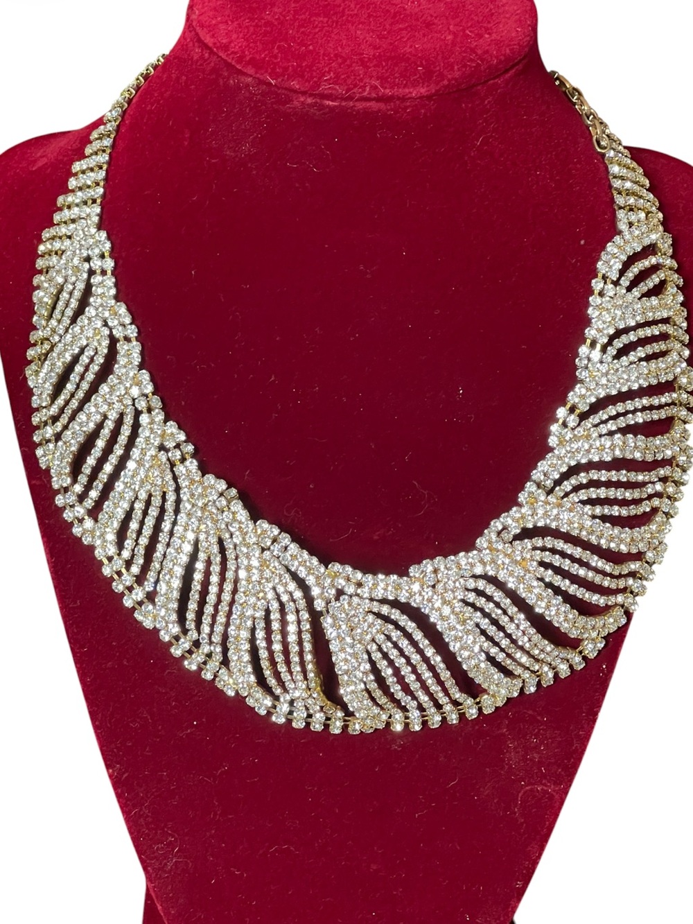 Vintage Large Gold Tone Clear Rhinestone Crystal Statement Collar Necklace